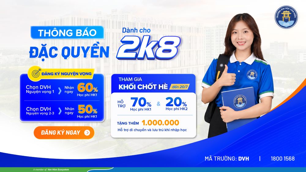 Thông báo đặc quyền dành cho 2K8: Hỗ trợ 70% học phí Học kỳ 1 và 20% học phí Học kỳ 2